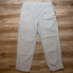 Bills Khakis Seersucker Pants Mens 34x28 Tan White Striped Cuffed Made in USA